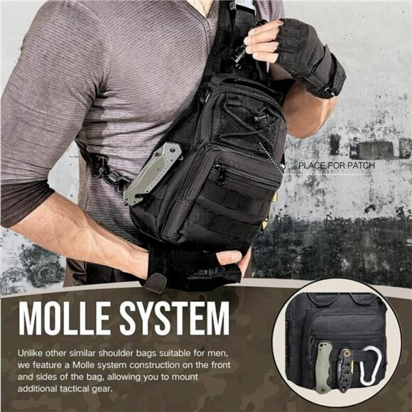 Mens tactical sling bag chest pack small shoulder backpack for travel hiking - Picture 5 of 7